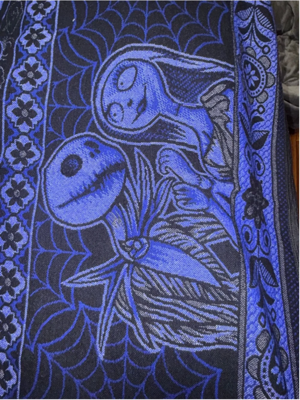 Mexican queen size Blanket & Throw, Blue & Black Nightmare Before Christmas